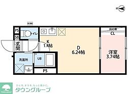 所沢市大字山口アパート 1DKの間取図画像