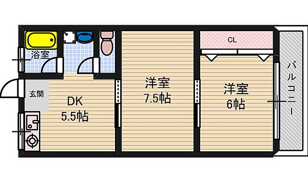 大原マンション 212｜大阪府高槻市古曽部町3丁目(賃貸マンション2DK・2階・40.00㎡)の写真 その2