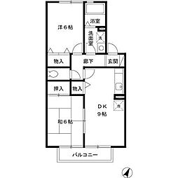 ドミールシャルマン 2DKの間取図画像