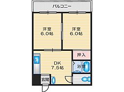 プレアール高槻春日 2DKの間取図画像
