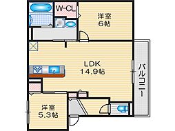 D-residence高槻市下田部A 2LDKの間取図画像