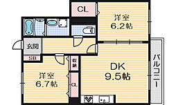グランドコスモス 2DKの間取図画像