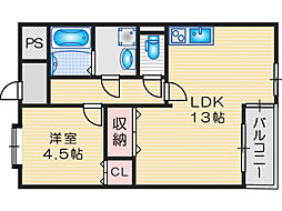 メゾン摂津 1LDKの間取図画像