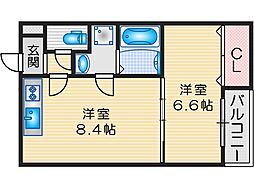 摂津市正雀3丁目アパート 1LDKの間取図画像