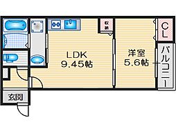 摂津市正雀3丁目アパート 1LDKの間取図画像