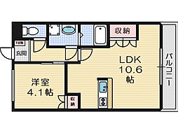 エトワール新在家 1LDKの間取図画像