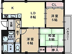 グランドール八光 3LDKの間取図画像