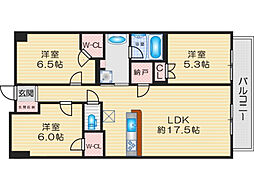 ライオンズ茨木ニューシティB街区 3LDKの間取図画像