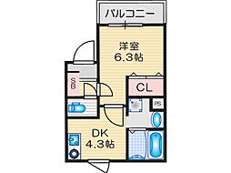 リーベ 1DKの間取図画像