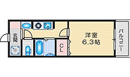 パルコート若園 1Kの間取図画像