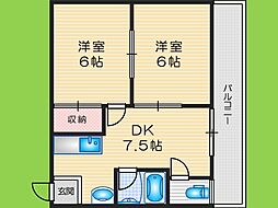 プレアール高槻春日 2DKの間取図画像