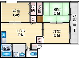 クレアトゥール新堂A棟 3DKの間取図画像