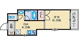 第9摂津グリーンハイツ 1DKの間取図画像