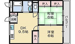 山野ハイツ 2DKの間取図画像