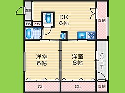 城第一マンション 2DKの間取図画像