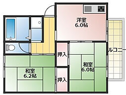 サンシャイン上穂 2DKの間取図画像