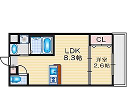 リアコート千里丘I NORTH 1LDKの間取図画像