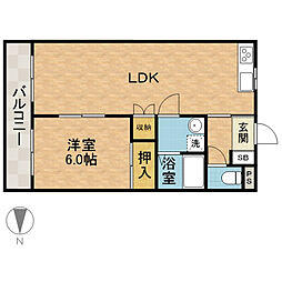 シャトー芥川 1LDKの間取図画像