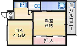 ビレッジハウス西町4棟 1DKの間取図画像