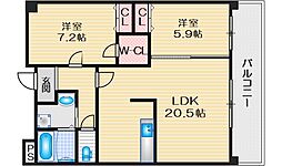 AuroraCourt南摂津 2LDKの間取図画像