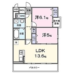 レジリエント 2LDKの間取図画像