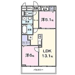レジリエント 2LDKの間取図画像