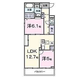 レジリエント 2LDKの間取図画像