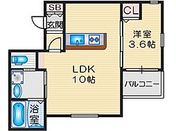 ボヌール千里丘 1LDKの間取図画像