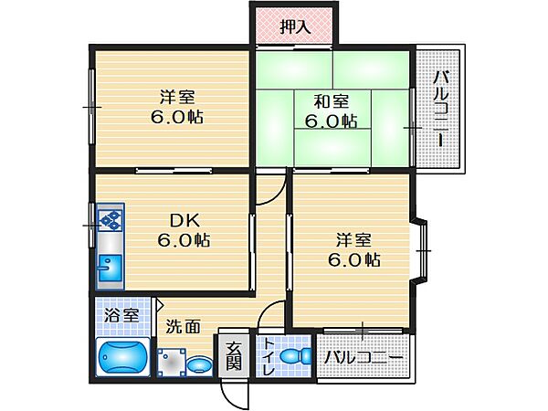 津之江ハウス ｜大阪府高槻市津之江町2丁目(賃貸マンション3DK・1階・53.00㎡)の写真 その2