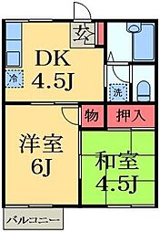シティハイム 1階2DKの間取り