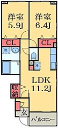 エスティーヌ　シャルムＡ 1階2LDKの間取り