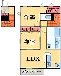 シャルール 2階2LDKの間取り