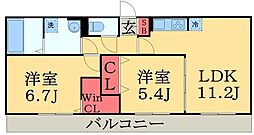 Ｄｒｏｏｍ　ＳＡＫＵＲＡ．Ｋ 3階2LDKの間取り