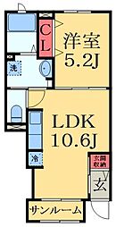 シャルマン中志津 1LDKの間取図画像