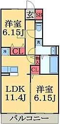 コーポスカイG 2LDKの間取図画像
