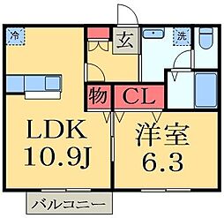 サンハイツU 1LDKの間取図画像