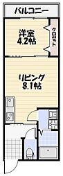 Lyk貝塚 1LDKの間取図画像
