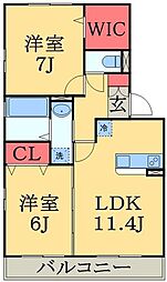 ヒラリバー 2LDKの間取図画像