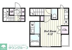 東急大井町線 自由が丘駅 徒歩8分の賃貸マンション 2階ワンルームの間取り