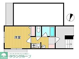 東急田園都市線 駒沢大学駅 徒歩13分の賃貸マンション 2階1Kの間取り