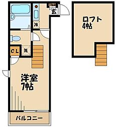 京王線 仙川駅 徒歩12分の賃貸アパート 2階1Kの間取り