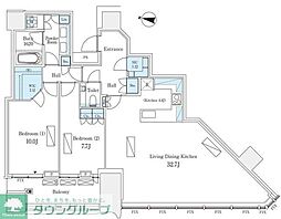 東京メトロ銀座線 渋谷駅 徒歩9分の賃貸マンション 38階2LDKの間取り