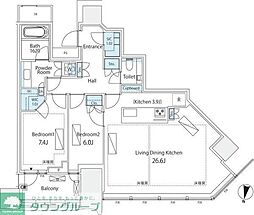 京王井の頭線 渋谷駅 徒歩11分の賃貸マンション 35階2LDKの間取り