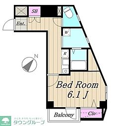 プレール・ドゥーク用賀 1Kの間取図画像