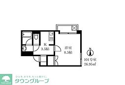 ハピネス三宿 ワンルームの間取図画像
