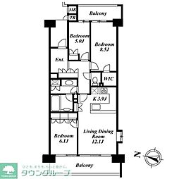 深沢ハウスH棟 3LDKの間取図画像