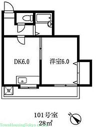 東急東横線 自由が丘駅 徒歩10分の賃貸アパート 1階1DKの間取り