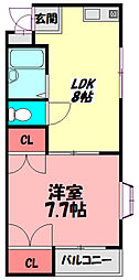 チェリーコートII 2階1LDKの間取り