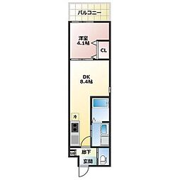 ALEGRIA守口金下町 3階1LDKの間取り