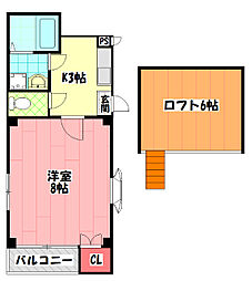 ラフォーレ 1Kの間取図画像